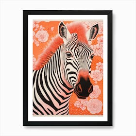 Floral Zebra Orange Patterns 2 Art Print