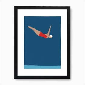 Art Deco Style woman diving into the sea Art Print