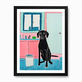 Black Dog, Pink And Blue Room Art Print