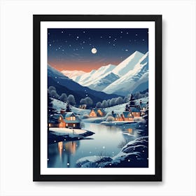 Winter Travel Night Illustration Lake District United Kingdom 1 Art Print