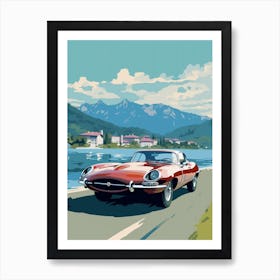 A Jaguar E Type Car In The Lake Como Italy Illustration 1 Art Print