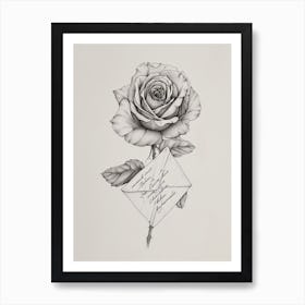 English Rose Love Letter Line Drawing 3 Art Print