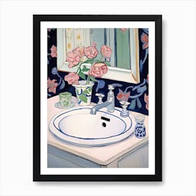 Bathroom Vanity Painting With A Hellebore Bouquet 1 Art Print