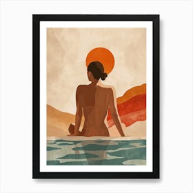 Nude Woman In The Water, Boho Art Print