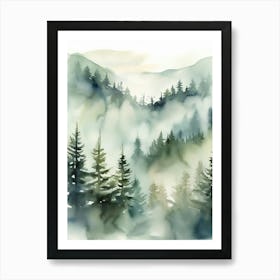 Appalachian Mountains of Misty Pines Watercolor Print of Evergreen Forest..133 Art Print