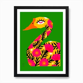 Duck & Flowers Art Print