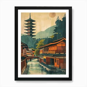 Gion District Japan Mid Century Modern Art Print