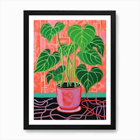 Pink And Red Plant Illustration Philodendron 4 Art Print