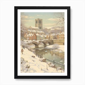 Vintage Winter Illustration Durham United Kingdom 2 Art Print