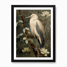 Dark And Moody Botanical Egret 3 Art Print
