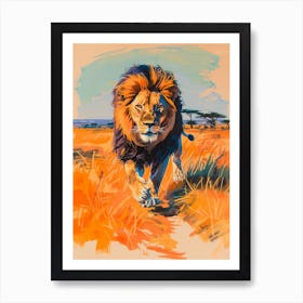 Masai Lion Hunting In The Savannah Fauvist Painting 4 Art Print