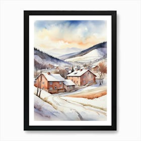 Watercolor Winter Village Art Print