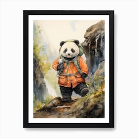 Panda Art Hiking Watercolour 2 Art Print