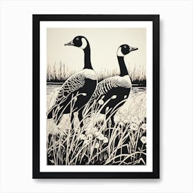 B&W Bird Linocut Canada Goose 3 Art Print