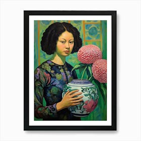 Woman With Globe Amaranth Art Print
