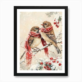 Winter Birds With Red Scarf Art Print