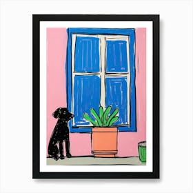 Black Dog Looking Out The Window Art Print