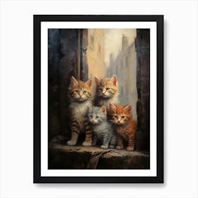 Cute Cats On A Medieval Street Art Print