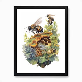 Sweat Bee Parasite Bee Beehive Watercolour Illustration 3 Art Print