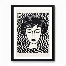 Swirl Black & White Closed Eyed Portrait Art Print