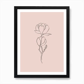 Blush Pink Magnolia Line Art Art Print