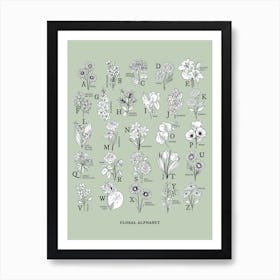 Floral Alphabet | Sage Green & White Art Print