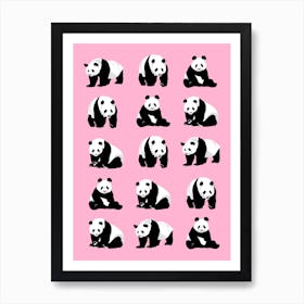 Panda Bears Pattern on Pink Art Print