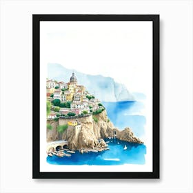 Watercolor Of A Town In Italy Art Print