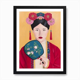 Chinese Woman With Peach Fan Art Print