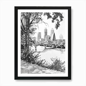 Red River Cultural District Austin Texas Black And White Drawing 1 Art Print