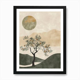 Plum Tree Minimal Japandi Illustration 4 Art Print