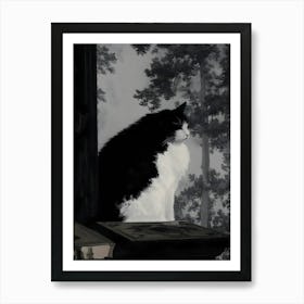 Dark Gothic Cat Sitting On A Window Sill Art Print