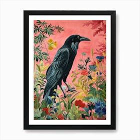 Floral Animal Painting Raven 4 Art Print