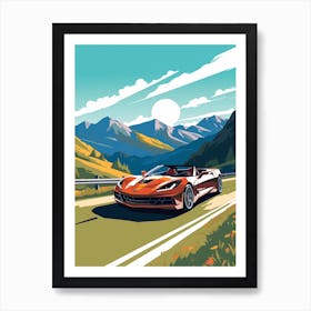 A Chevrolet Corvette In The Route Des Grandes Alpes Illustration 2 Art Print