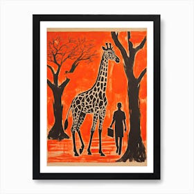 Giraffe, Woodblock Animal  Drawing 1 Art Print