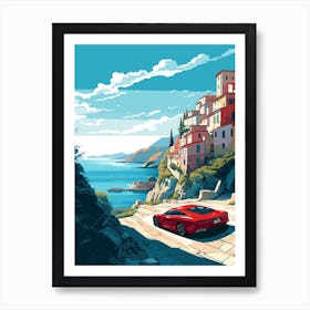 A Nissan Gt R In Amalfi Coast, Italy, Car Illustration 7 Art Print