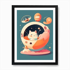 Satellite Orbit Kawaii Kids Space Art Print