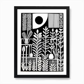 Gardening Linocut Black And White Painting, in to the garden, garden 1 Art Print