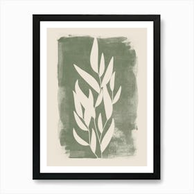 Sage Green Botanical, Boho Farmhouse Minimalist Olive Branch, Leaves 1 Art Print