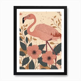 Chilean Flamingo Tiare Flower Minimalist Illustration 4 Art Print