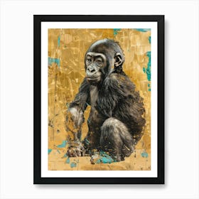 Baby Gorilla Gold Effect Collage 2 Art Print
