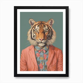 Tiger Illustrations Wearing A Maxi Dress 2 Art Print