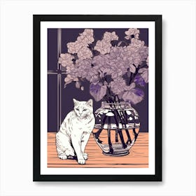 Drawing Of A Still Life Of Crocus With A Cat 2 Art Print