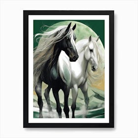 Two Horses In The Moonlight 2 Art Print