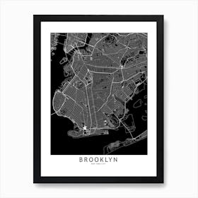 Brooklyn Black And White Map Art Print