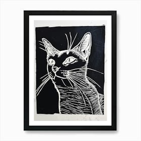 Abyssinian Cat Linocut Blockprint 1 Art Print