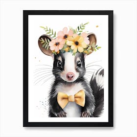 Baby Skunk Flower Crown Bowties Woodland Animal Nursery Decor Art Print