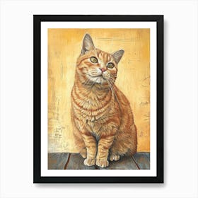 Chartreux Cat Relief Illustration 2 Art Print