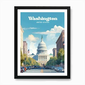 Washington United States Capitol Travel Art Art Print