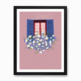 Open Window With Daisies Art Print